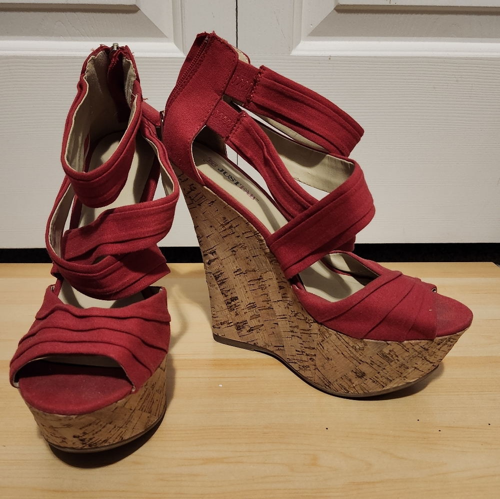 JustFab Red cork wedges